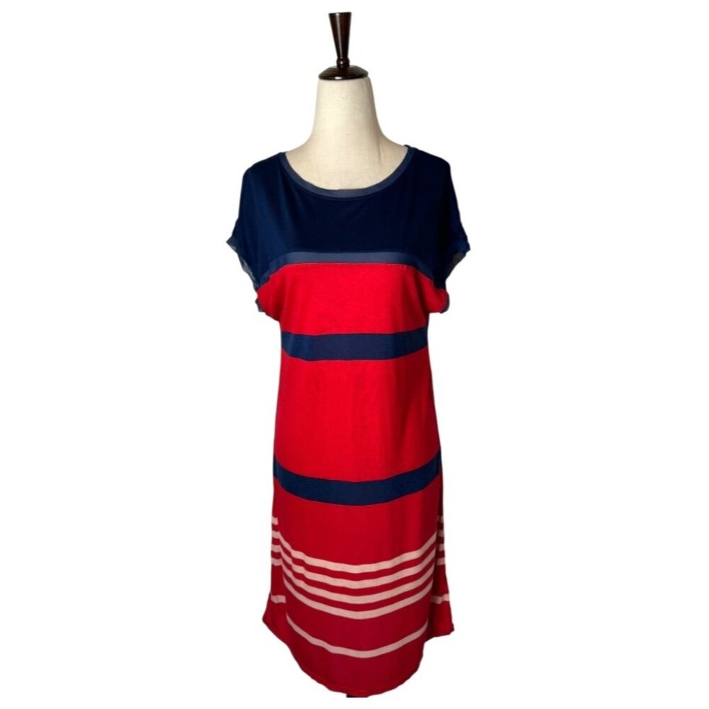 Jason Wu Target Dress Small Red Blue Striped Mesh Detail Jersey Knit Mini Preppy